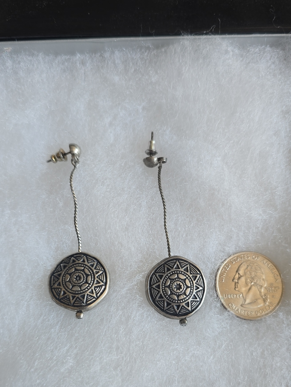Sterling-Style Silver Drop Earrings with Mandala Disc